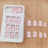 Short Press on Nails Square Pink Fake Nails with White Gradient Designs Acrylic Nails Press ons Reusable Glue on Nails for Women and Girls Daily Wear 24 Pcs