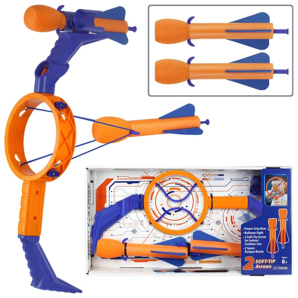 Funwares Mighty Ring Strike - Kids Bow and Arrow Archery Set Toy - Safe for Indoor & Outdoor Play - Mom's Choice Awards Winner - Includes 2 Cushiony Foam Arrows & 1 Orange & Blue Bow