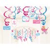Kristin Paradise 30Ct Gender Reveal Hanging Swirl Decorations - Boy or Girl Party Supplies - Baby Revealing Theme Decor Ideas - He or She Favors Kit