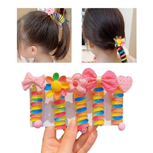 5Pcs Colorful Telephone Wire Hair Bands for Kids, Telephone Wire Hair Bands, Wear-Resistant Ponytail Holder for Women Girl Comfortable Phone Cord Hair Coils (5pcs)