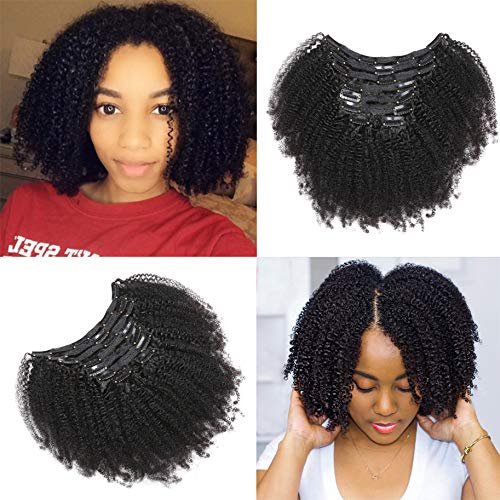 Kabadu Hair 9a Grade Clip In Hair Mongolian Afro Kinky Curly Clip In hair 8pcs 18clips/set Mongolian Virgin Human Hair Clip Ins Natural Black Color (1 bundle 18inch, natural black)
