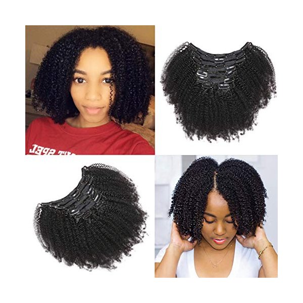 Kabadu Hair 9a Grade Clip In Hair Mongolian Afro Kinky Curly Clip In hair 8pcs 18clips/set Mongolian Virgin Human Hair Clip Ins Natural Black Color (1 bundle 18inch, natural black)