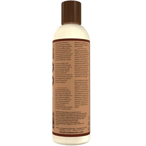 OKAY Black Jamaican Castor Oil Leave In Conditioner - Hair Moisturizer for Women and Men, Natural Hair Product for Hair Growth, Curly Hair Grease for Smooth, Moisturized Hair - 8 oz (Pack of 1)