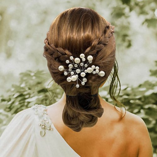 QUEOUNR Pearl Hair Clips, 3PCS Wedding Hair Pins Bridal Decorative Hair Accessories Head-piece for Brides Bridesmaid Prom Women Girls Silver,H27