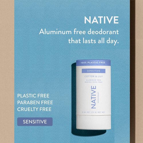 Native Plastic Free Deodorant | Natural Deodorant for Women and Men, Aluminum Free with Baking Soda, Probiotics, Coconut Oil and Shea Butter | Cotton & Lily