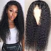 BASEMMAHER 28 Inch Long Curly Deep Wave Lace Front Wigs Synthetic Artificial Human Hair Pre Plucked for Black Women Lace Front Wigs Natural Hairline Human Hair Water Wave Wigs Heat Resistant Wigs