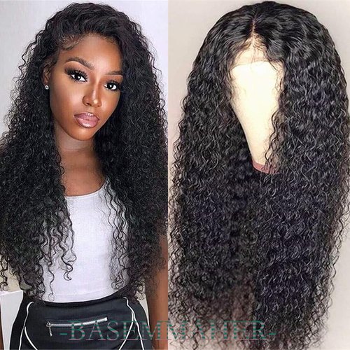 BASEMMAHER 28 Inch Long Curly Deep Wave Lace Front Wigs Synthetic Artificial Human Hair Pre Plucked for Black Women Lace Front Wigs Natural Hairline Human Hair Water Wave Wigs Heat Resistant Wigs