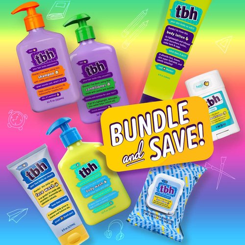 TBH Kids Teen Hygiene Starter Kit- Shampoo, Conditioner, Body Wash, Face Wipes, Lotion, and Deodorant - 7 in 1 Kit for all Your Tweens Needs