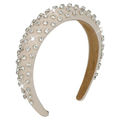 Ondder Rhinestone Beige Headbands for Women Assorted Padded Girls Headbands Fashion Women Hair Head Bands Solid Color Wide Turban Headbands Diademas Para Mujer De Moda Hair Accessories for Women Girls