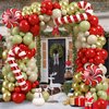 Christmas Balloon Garland Kit, Sage Green Red Gold Christmas Balloon Arch Kit with Cream Balloons Candy Cane Christmas Foil Balloon for Christmas Party Decorations New Year Party Supplies