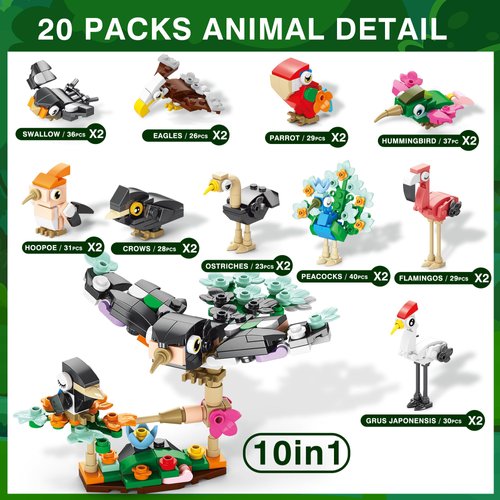 Sawaruita Party Favors for kids-20 Packs Fun Bird Building Blocks Sets Classroom Prizes-Birthday Goodie Bags Stuffers for Kids-Mini Animal Building Blocks Toys for Ages 6+ Boys & Girls Gifts（20in 2）