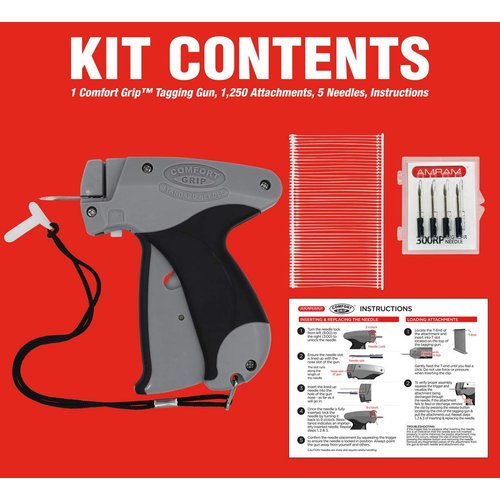 AMRAM Clothing Tagging Gun, Comfort Grip Model, Price Tag Attacher, Kit Includes Gray Standard Tagger, 1,250 2-in Barbs, 5 Needles; for Manufacturers, Retail, Boutiques, Consignment, Yard Sales