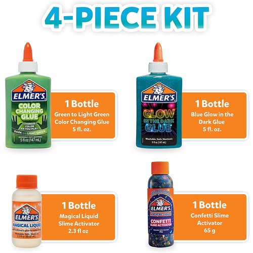 Elmer’s Glue Slime Kit, Dinosaur Night, Makes Color Changing and Glow in the Dark Slime, Includes Liquid Glue and Slime Activator, 4 Count
