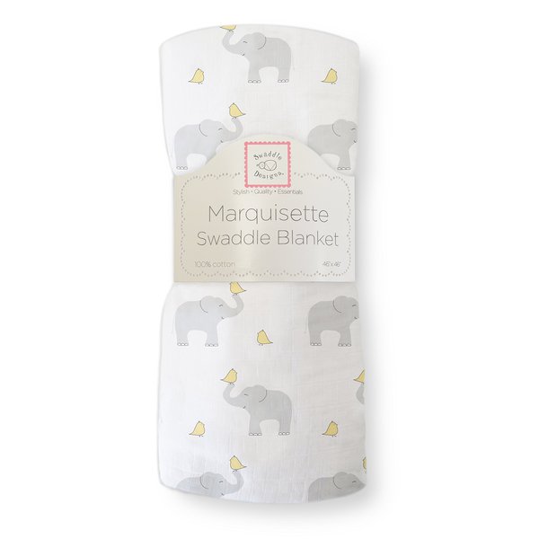 SwaddleDesigns Marquisette Receiving Swaddle Blanket for Baby Boys & Girls, Soft Premium Cotton Muslin, Best Shower Gift, Elephant and Pastel Yellow Chickies, Parent Picks Award Winner