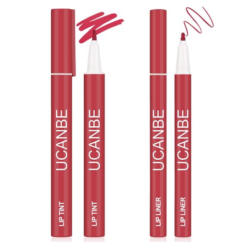 UCANBE 2pcs Matte Lip Tint Stain Set, 1 Lip Stain & 1 Lip Liner Pencil, Long Lasting Waterproof Lightweight Non-sticky Liquid Lipstick for Women & Girl (03 ESPRESSO)