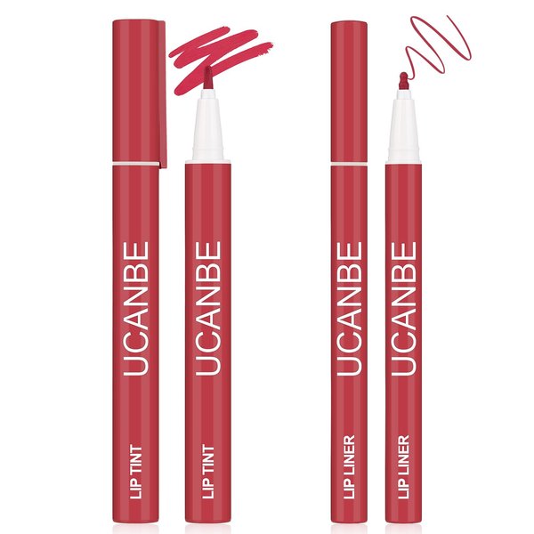 UCANBE 2pcs Matte Lip Tint Stain Set, 1 Lip Stain & 1 Lip Liner Pencil, Long Lasting Waterproof Lightweight Non-sticky Liquid Lipstick for Women & Girl (03 ESPRESSO)