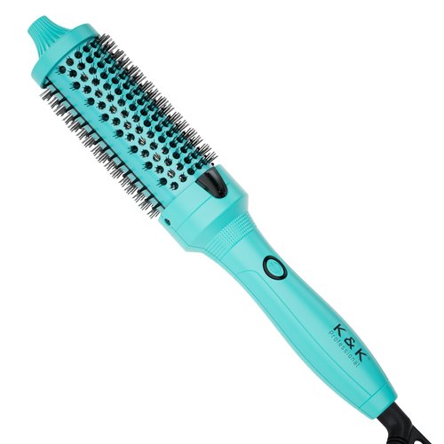 K&K Thermal Brush, Green 1.5 Inch Heated Round Brush, Professional Heated Curling Ceramic Tourmaline Ionic Curling Iron, Hot Styling Volumizing Brush, Dual Voltage