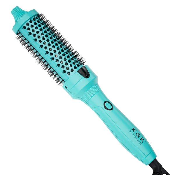 K&K Thermal Brush, Green 1.5 Inch Heated Round Brush, Professional Heated Curling Ceramic Tourmaline Ionic Curling Iron, Hot Styling Volumizing Brush, Dual Voltage