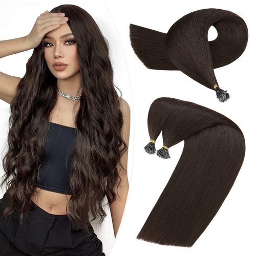 Hairro Nano Bead Human Hair Extensions Microlink Nano Ring Cold Fushion Pre Bonded Keratin Nano tip Remy Hair For Women 16inch 50g/PACK 50 Strands #02 Dark Brown