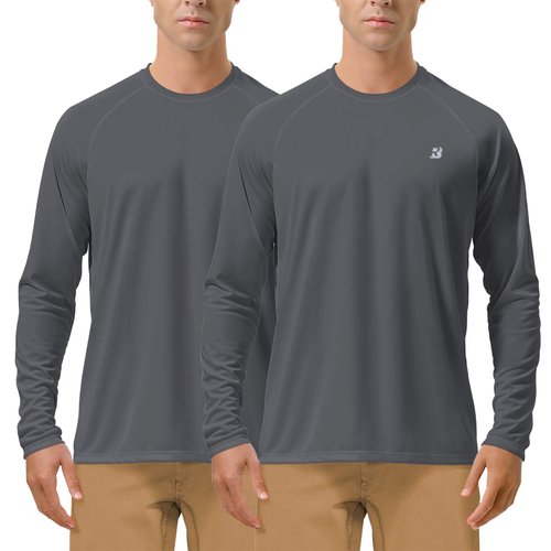 Roadbox Men's 2 Pack UV Sun Protection SPF UPF 50+ Long Sleeve Quick Dry Fishing Shirts Outdoor Rash Guard for Running Hiking Swimming