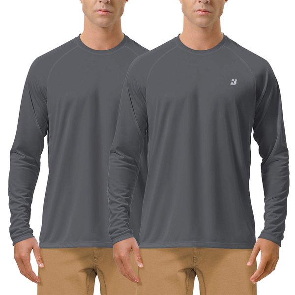 Roadbox Men's 2 Pack UV Sun Protection SPF UPF 50+ Long Sleeve Quick Dry Fishing Shirts Outdoor Rash Guard for Running Hiking Swimming