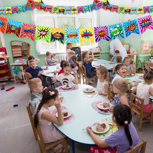 Colarr 4 Pieces Hero Party Decorations Boys Birthday Hero Theme Birthday Banner Reusable Hero Garland Decor Swallowtail Flag Kids Party Banners for Kids Boys Baby Shower Party Supplies Wall Decoration