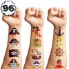 Pirate Temporary Tattoos Birthday Themed Party Supplies Decorations Favors 8 Sheets 96PCS Decor Cute Stickers Tattoos for Class School Prizes Gift for Kids Boys Girls Carnival Christmas Rewards