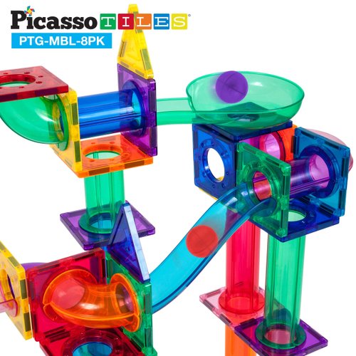 PicassoTiles 8pc Marbles for Magnetic Block Tiles Marble Run Race Track Magnet Building Tile Blocks Racetrack Maze Construction Toys Creative Toy Girls Boys 3 and Up Early Education STEM Learning Kit