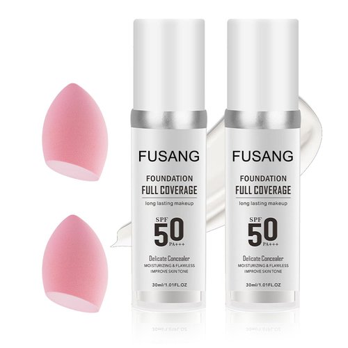 2PCS Color Changing Foundation,Full Coverage Foundation Long Lasting Flawless Liquid Foundation Set with 2 Cosmetics Sponge,Non-Greasy Liquid Cover Concealer Foundation Nude Makeup Base 30ml A