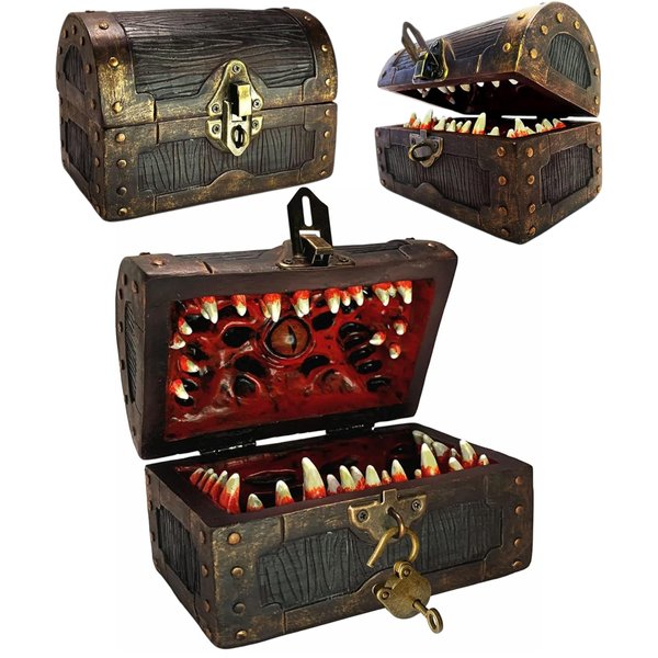 Galdor's Guild Mimic Dice Chest Storage Box | Free Lock & Key | Compatible with Dungeons & Dragons Players, Dungeon Master/DM RPG Gaming | Holder Vault Case | Holds 4 Polyhedral Sets (Regular)