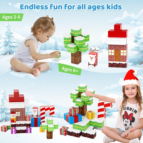 HEVARAL 100PCS Magnetic Blocks, Magnetic Building Blocks Set for Boys Girls, Build Magnet Blocks Set with Christmas-Themed, Magnetic Tiles for Kids STEM Sensory Toys, for Kids Ages 3 4 5 6 7 8 9