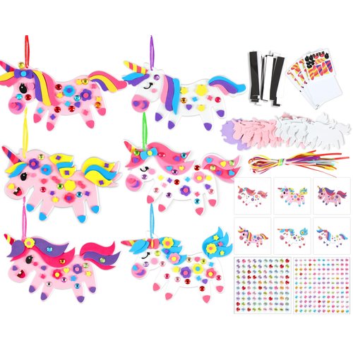 Qyeahkj 24 Sets Unicorn Crafts Kit for Kids Unicorn Foam Arts Gifts with Magnet Cartoon Foam Stic...