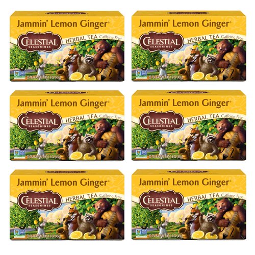 Celestial Seasonings Jammin&#39; Lemon Ginger Herbal Tea, Caffeine Free, 20 Tea Bags Box, (Pack of 6)