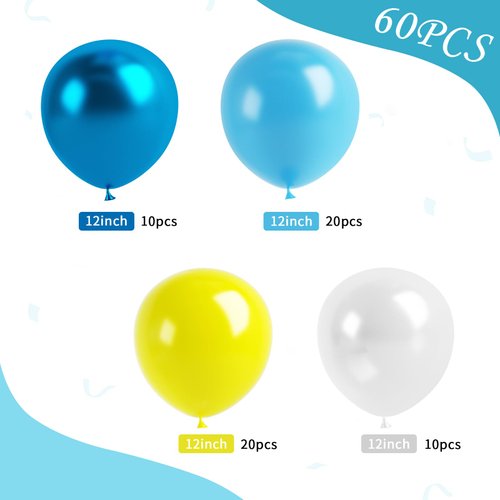 Yellow Blue Clear Balloon, 60 Pcs 12 Inches Metallic Blue Cartoon Theme Balloon Garland Arch Kit for Kids Baby Shower Anniversary Engagement Birthday Wedding Graduation Party Decorations