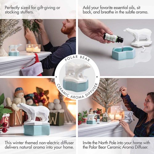 Ellia, Polar Bear Porcelain Aroma Diffuser, Holiday Décor for Essential Oils