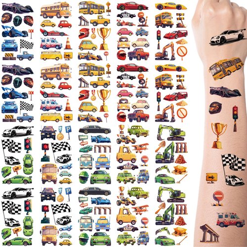 TIHEBAX Temporary Tattoos for Kids, 20 Sheets Race Car Temporary Tattoos Stickers 180PCS Car and Truck Removable Fake Tattoo Stickers for Boys Race Car Party Favors Birthday Party Costume Accessories