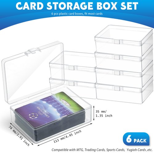 Vicenpal 6 Pcs Playing Card Boxes Clear Plastic Card Deck Cases Trading Card Storage Box Collectible 100 Card Game Card Cases Holder 4.45 x 2.91 x 1.35 Inch Compatible with MTG TCG