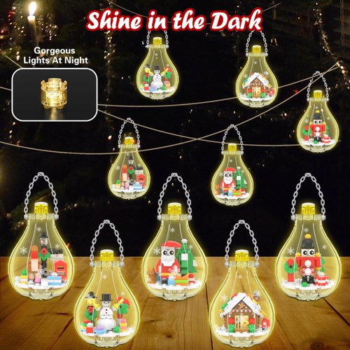 Christmas Ornaments Building Blocks, Compatible with Lego Christmas Tree Decorations Bulbs, Reindeer, Nutcrackers, Gingerbread House, Snowman, Santa 5 Pack Xmas Gifts for Kids Stocking Stuffers