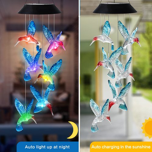 HiSolar Hummingbird Solar Wind Chimes Color Changing Solar Mobile Lights Waterproof LED Wind Chimes Solar Powered Lights for Home Party Yard Garden Christmas Decoration(Blue)