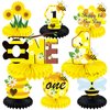 Lnlofen 8Pcs Bumble Bee Birthday Party Decorations Honeycomb Centerpieces, Happy 1st Bee Day Birthday Themed Table Centerpiece Toppers Party Supplies, Honey Bee Birthday Party Table Sign Decor