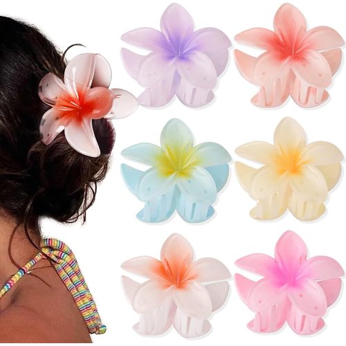 6 Pack Hawaiian Flower Hair Clips,3 Inch Cute Plumeria Clip for Hair,Strong Hold Jaw Clip Barrettes Bohemian Flowers Hair Accessories for Thick Hair,Gifts for Women Girls