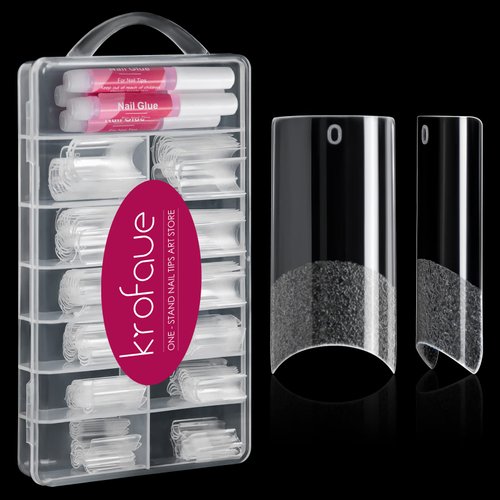 120PCS Clear False Nails and Nail Gule Kit krofaue Square Nail Tips Half Cover Matte Curve Soft Gel Nail Tips 4Pcs Nail Glue for Nail Extension Kit Tapered Square Fake Nail Tips Art Salon and Home DIY