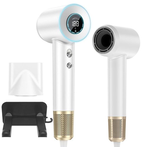 BAOANNY Hair Dryer, Negative Ionic Blow Dryer with 110,000 RPM Brushless Motor for Fast Drying, Professional High-Speed Hairdryer, Low Noise with LED Light Temp Display for Home, Travel,Salon