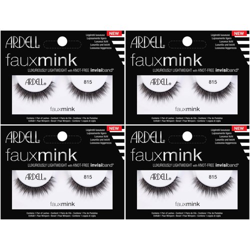 Ardell Lash Faux Mink Lashes 815, Natural Wispy False Eyelashes, 4-Pack