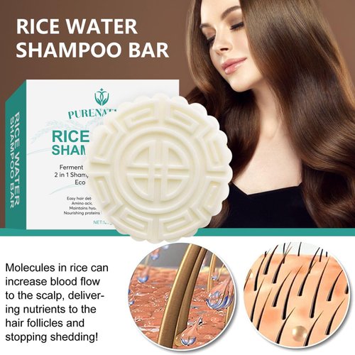 PureNaturis Argan Oil Rice Water Shampoo Bar for Hair Growth, 2 in 1 Fermented Rice Water Shampoo and Conditioner Bar for All Hair Types - Growth, Anti Hair Loss - Solid Rice Bar Soap for Hair Growth