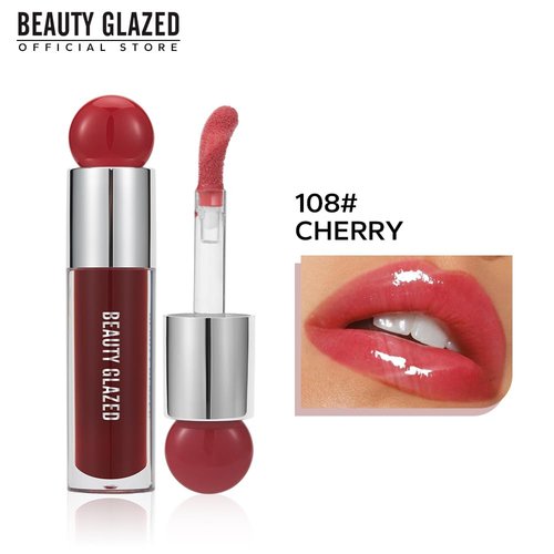 Beauty Glazed Color Variety Non-Sticky Ultra-Hydrating & Nourishing Lip Oil, Smooth Glossy Finish Luxurious Lip Glow Oil, Shiny and Vegan Tinted Lip Gloss, Big Brush Applicator (108# CHERRY)