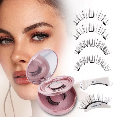 Natural Look Magnetic Eyelashes with Applicator: Reusable Magnetic Lashes, No Glue Needed, 2 Pairs of Style, MC003+A05