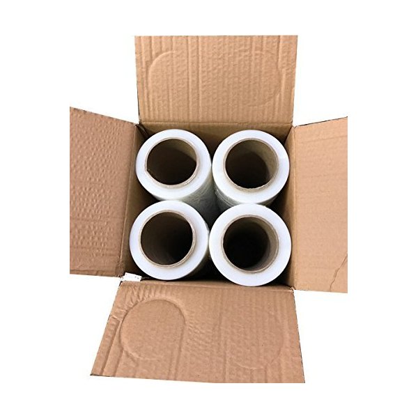 4 Rolls Pallet Wrap Stretch Film, Industrial Strength Hand Stretch Wrap, 18" by 1,500 FT, 80 Gauge Shrink Film