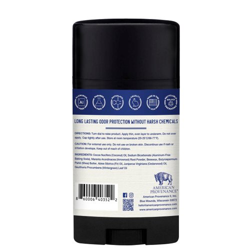 American Provenance All Natural Deodorant for Men and Women - Aluminum Free Deodorant that Lasts All Day - Made in the USA with Essential Oils & Cruelty Free - Wintergreen, Fir, Cedar (1 Pack)