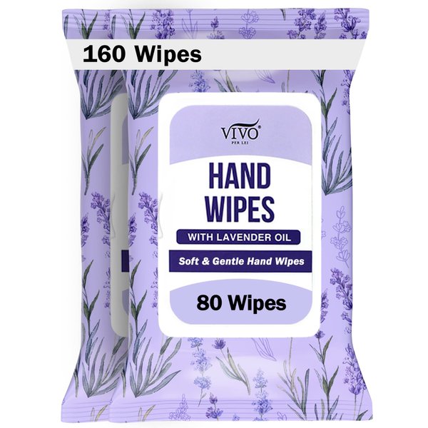 Vivo Per Lei Lavender Hand Wipes for Car - Hand Sanitizing Wipes - Hand Cleaning Wipes for Adults - Travel Hand Wipes for Soft Hands - Pack of 160
